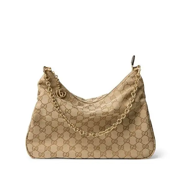 Gucci「レディ ルネッタ」 チェーン ミディアム ショルダーバッグ　サンド＆ブラウン GGキャンバス