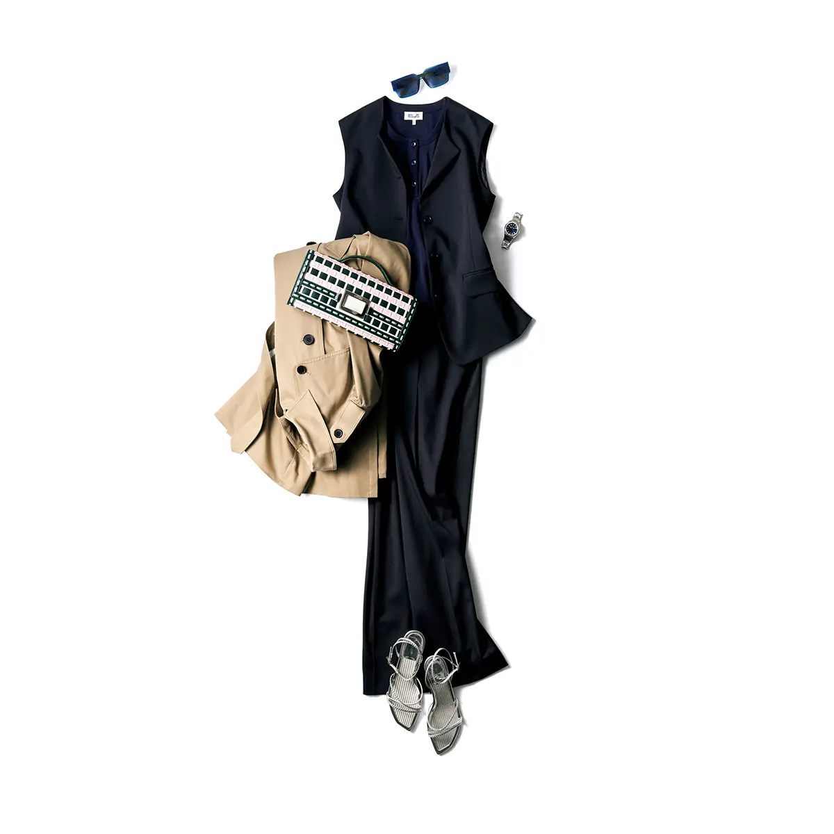 潔い着こなしに小物で盛る、 カジュアルなドレスアップスタイル