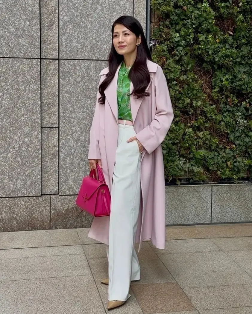 コート　ベルト　バッグ　ピンク