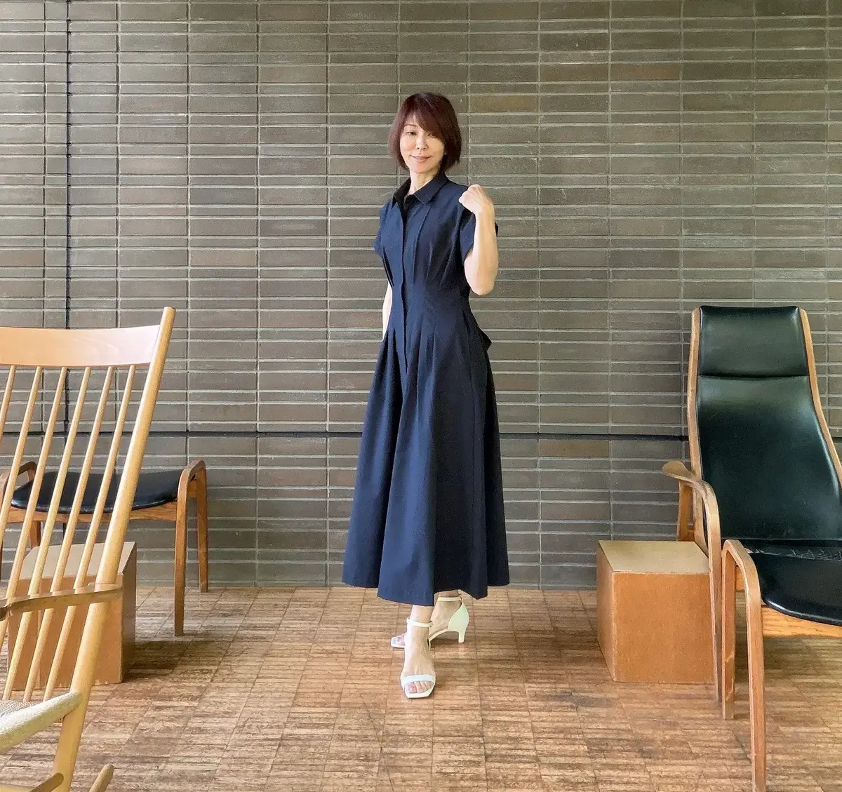 シアサッカーシャツワンピース　UNIQLO　春コーデ