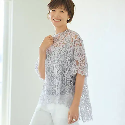 Room no.8 BLACK×eclat 【別注】五分袖レーストップス（キャミソールつき） ￥48,400