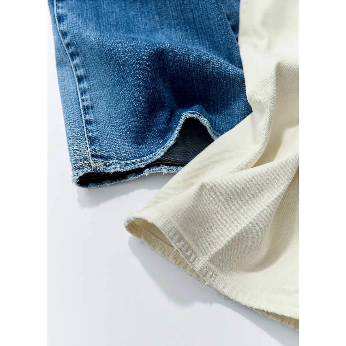 裾のダメージ加工は、昨年よ りやや抑えめにし、エレガン ト派でもよりはきやすく。