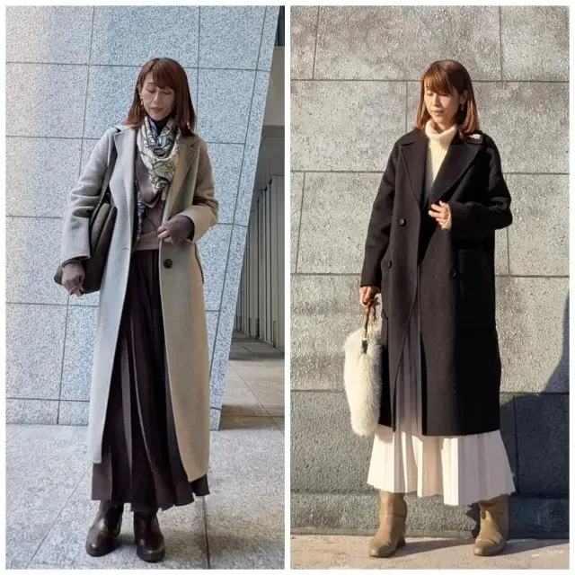 冬　ロングコートコーデ 黒 ベージュチームJマダム youkarlさんブログ