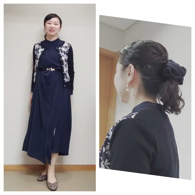 ネイビーワンピース×カーディガンコーデ　春ファッション