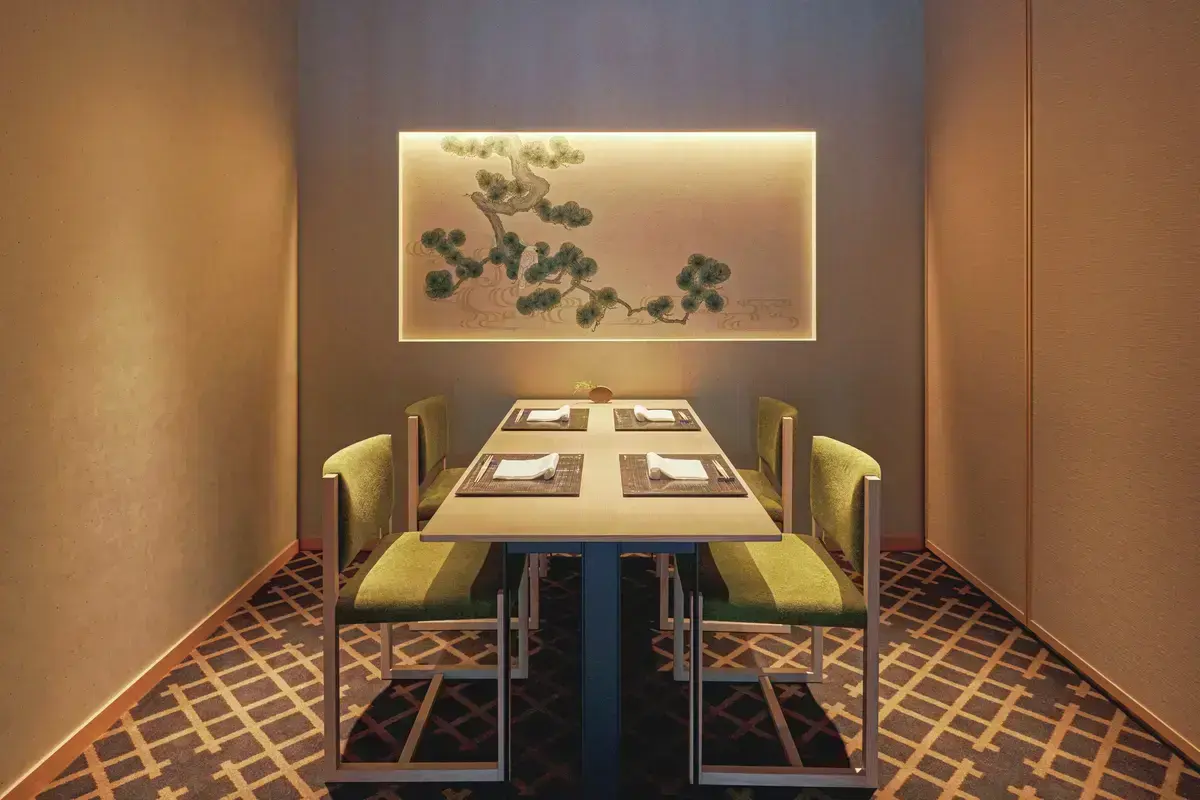 日本料理「銀座がゆう」は、全席個室のプライバシーに配慮した空間。