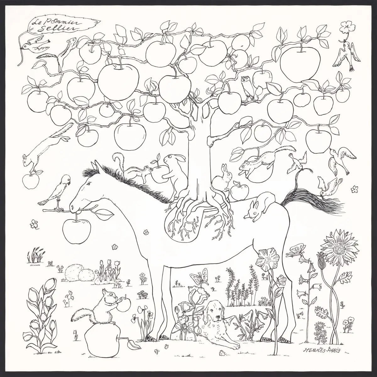 使用したスカーフ：エルメス「カレ 90〈ル・ポミエ・セリエ〉」