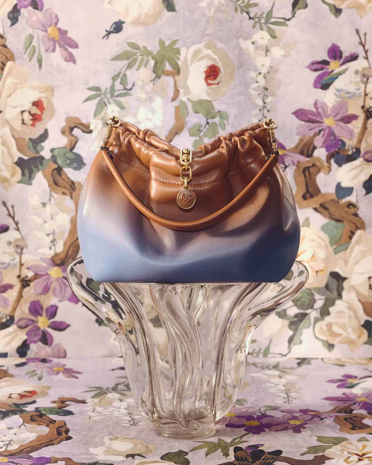 エトロ　バッグ「ヴェラ ブロッサム」ミディアムサイズ キャメル&ライトブルー