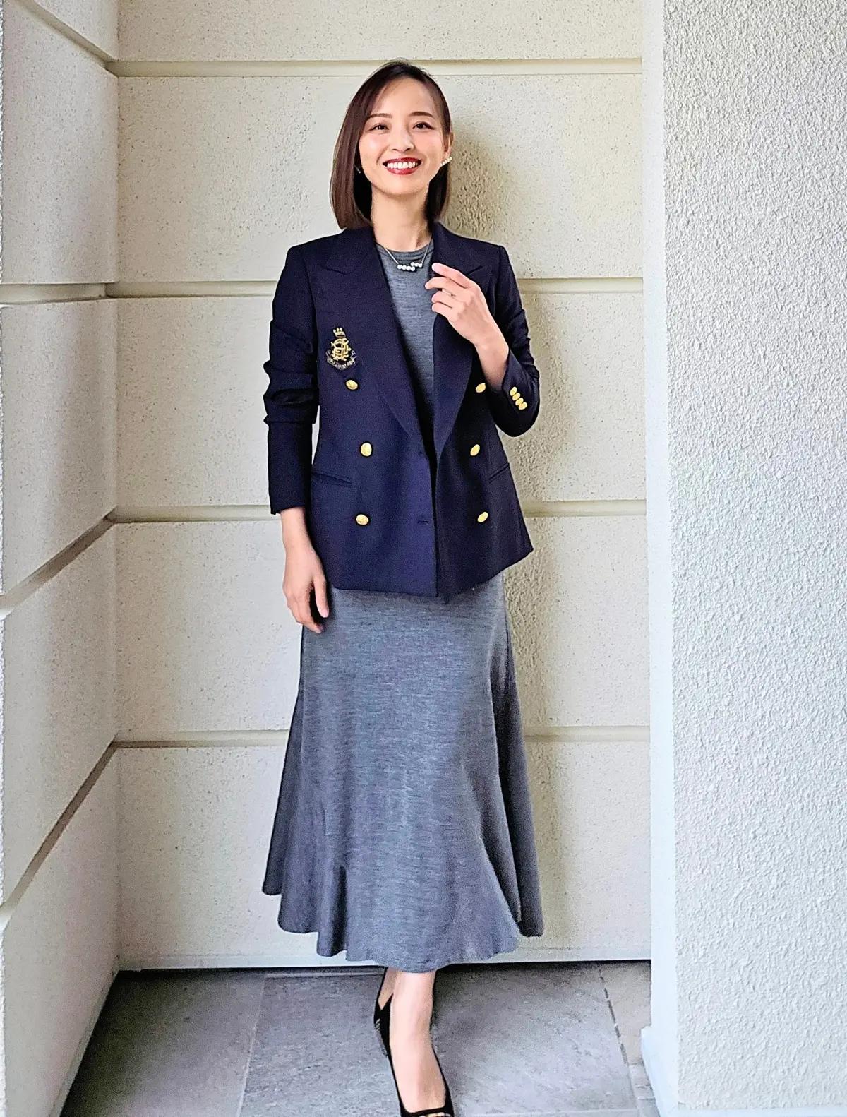 エクラ 華組　大岩三智子さん　紺ブレコーデ　ポロラルフローレン　TASAKI　パール　オケージョン