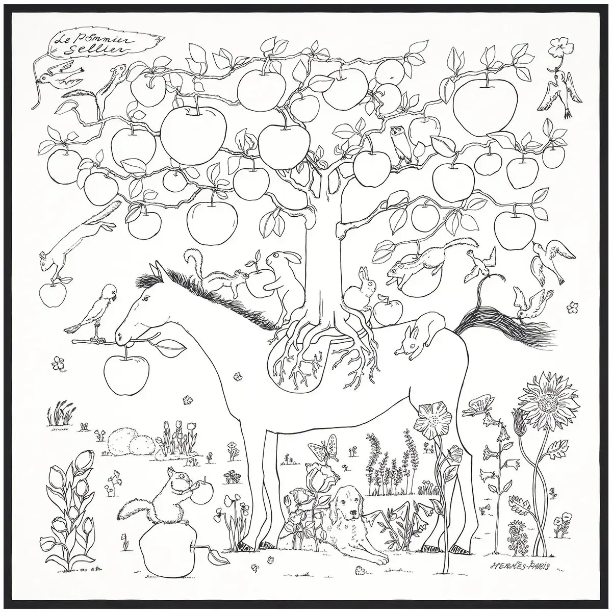 シルクツイル100％スカーフ カレ 90〈ル・ポミエ・セリエ〉 エルメス