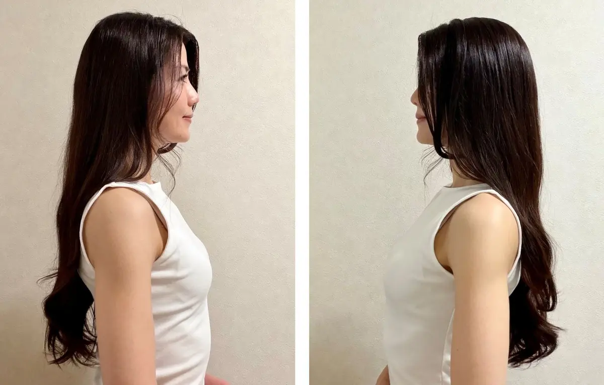 小泉雅恵さんのロングヘアの作り方 横から見た巻き髪ヘアスタイル