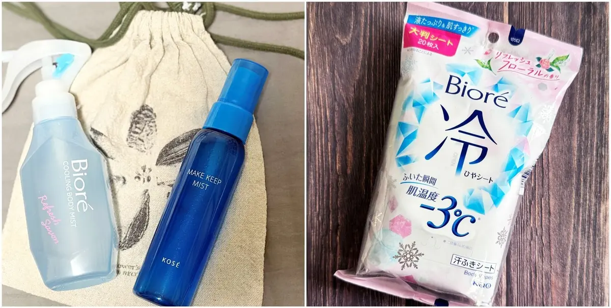 汗・ニオイ対策のマストアイテムは？　エクラ「チームJマダム」アンケートより　ミントリーフのクールシャンプースプレーとクールボディシート、Athnのクールデオドラントスプレー、Bioreのクールボディミストとクールボディシートの4つの商品が並んでいる