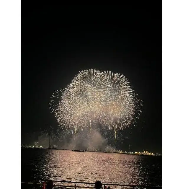 横浜みなとみらいフェスティバル　海に反射する素晴らしい一生忘れられない感動の花火を眺められました。