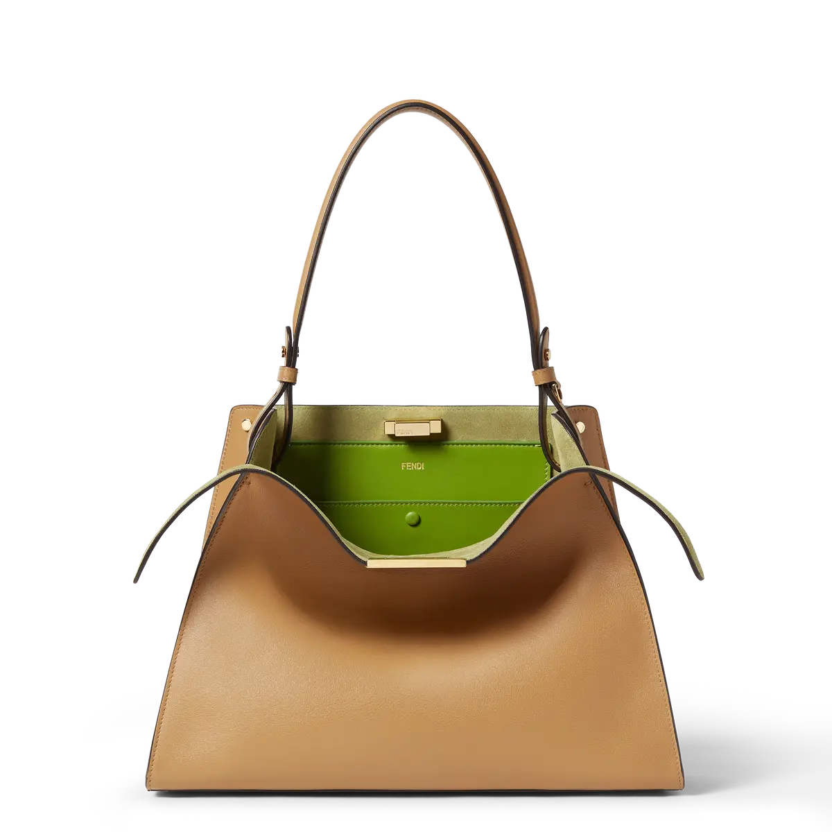 「フェンディ ウェイ」バッグ ミディアムサイズ ベージュ×グリーン