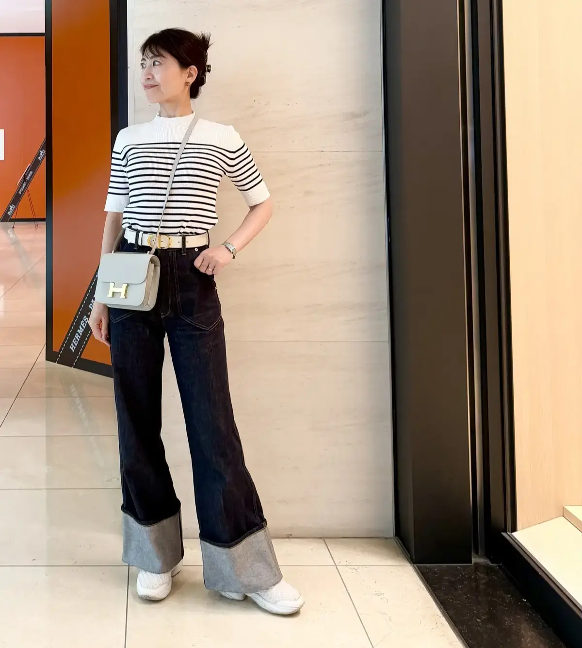 PLSTのボーダートップス　パンツ　夏コーデ