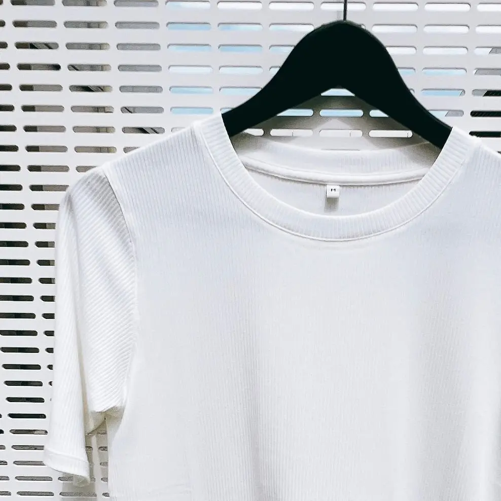 無印良品 五分袖リブTシャツ 白