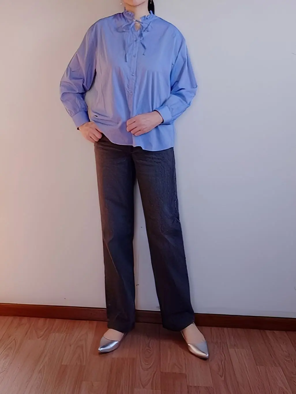 コーエンブルーシャツ×ZARAグレーデニム①