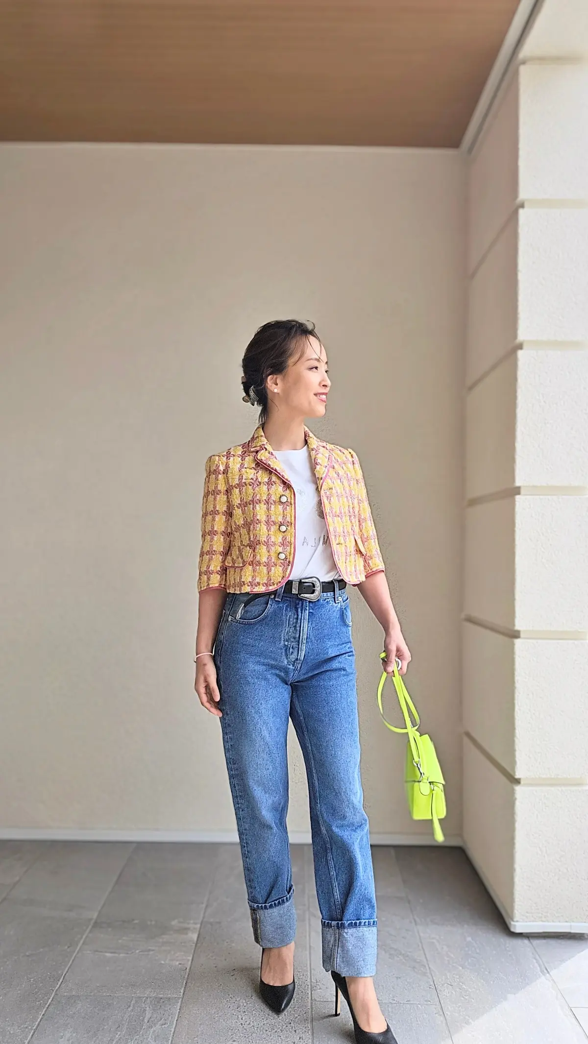 春コーデ　ツイードジャケット