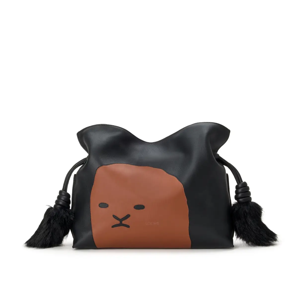 ロエベ バッグ「ライオン インターシャ フラメンコクラッチ」　BLACK/PECAN