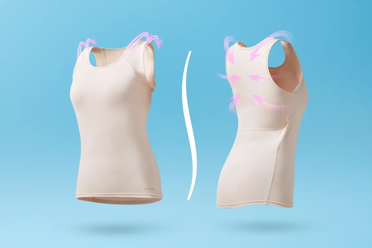 Styleの“着る姿勢ケア”　スタイル ビーエックス インナーウェア タンクトップ （カップ付き）　機能の説明