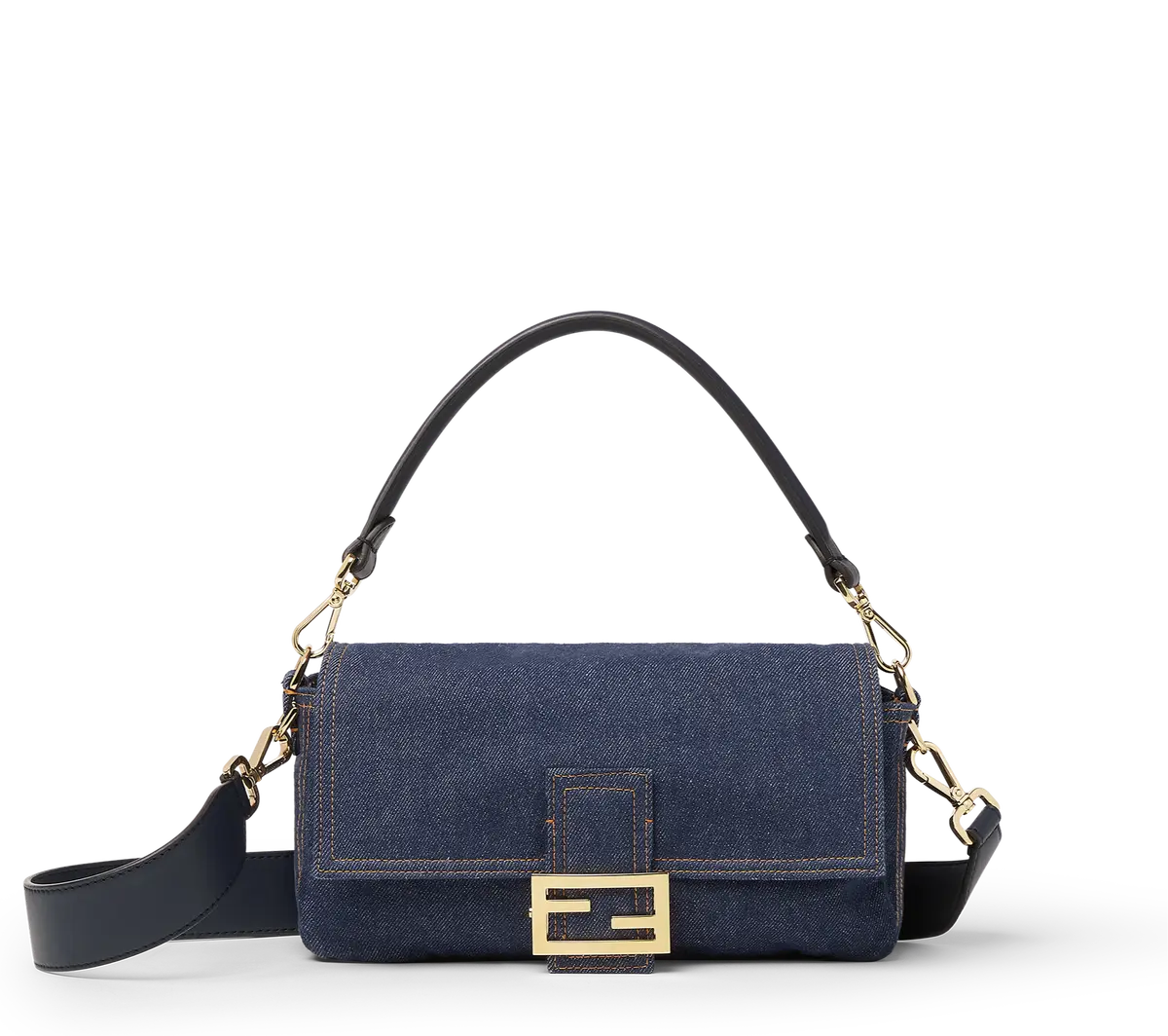 フェンディ バッグ「バゲット」プレーンなインディゴブルーのデニム素材　