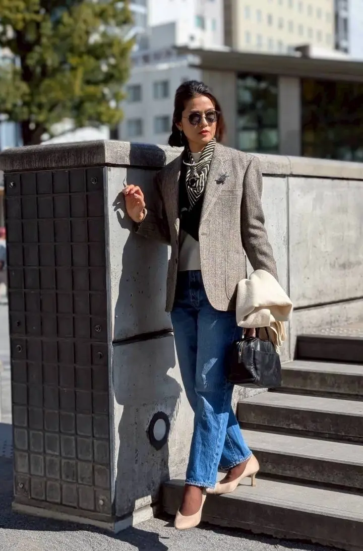 ジャケット　スカーフ　デニム　パール