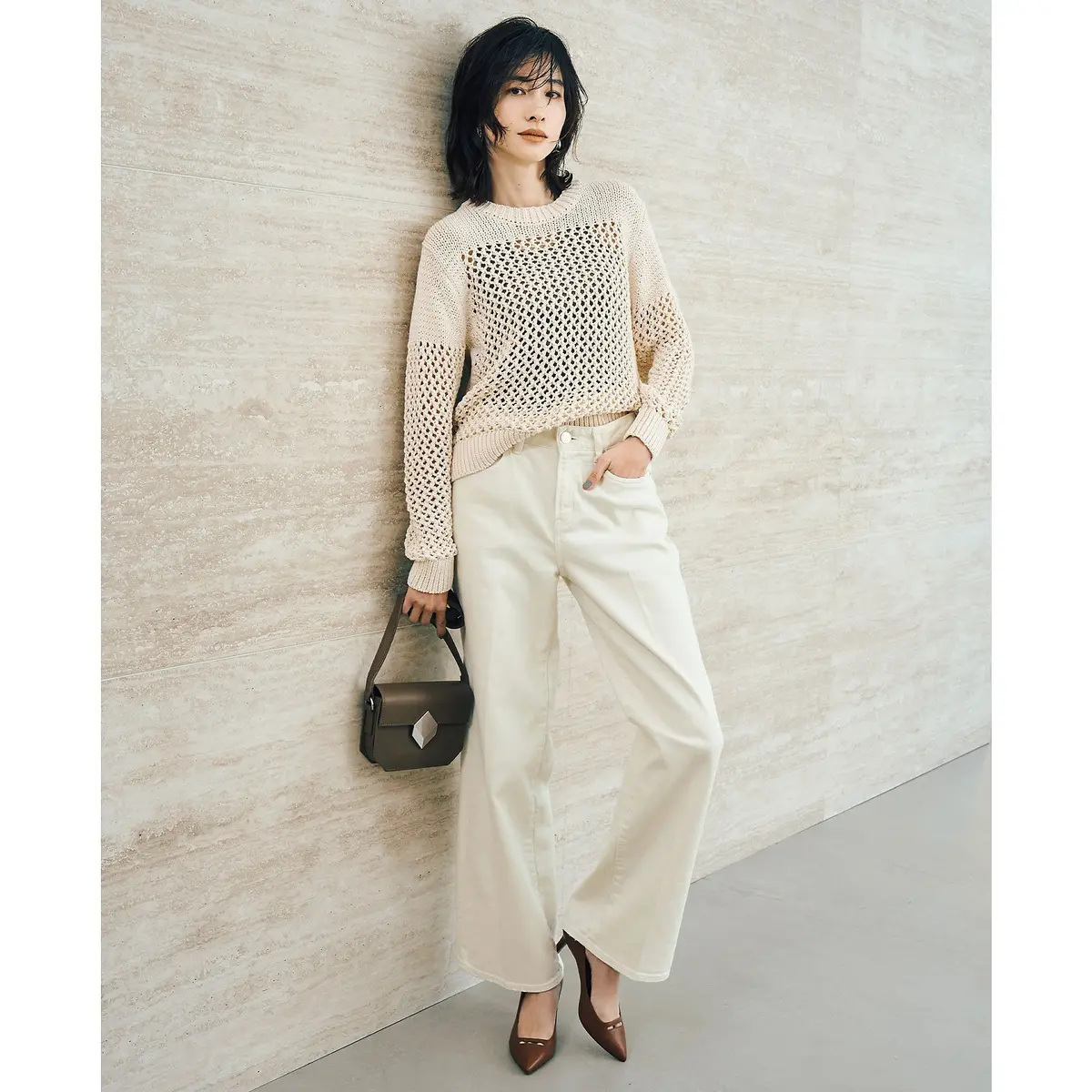 ワイドデニムパンツ 白 RED CARD TOKYO×eclat 【村山佳世子さん別注】35th Anniversary Wide