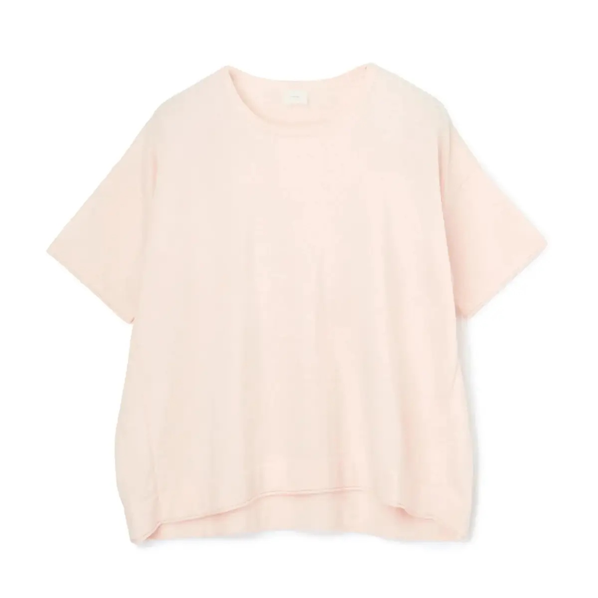 淡いピンクの無地カジュアルTシャツ、短い袖でシンプルなデザイン