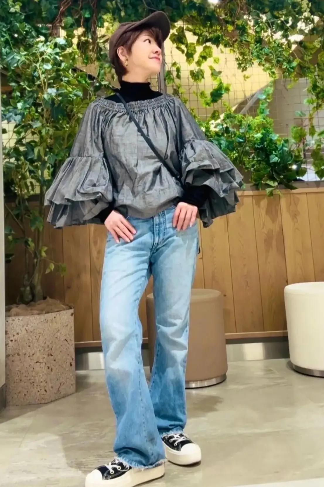 キャップ ジーンズ ブラウス　H&M　春コーデ