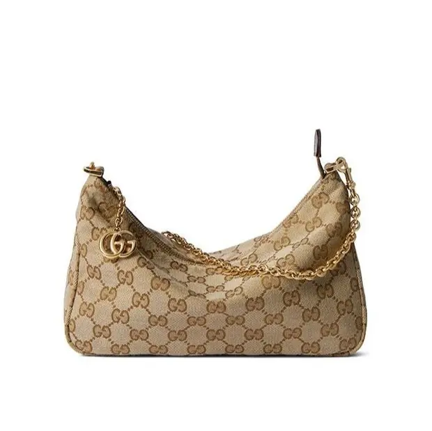Gucci「レディ ルネッタ」 チェーン スモール ショルダーバッグ　サンド＆ブラウン GGキャンバス
