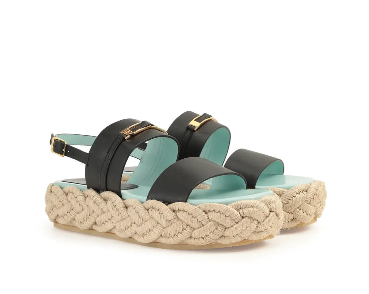 セルジオロッシ　「BITT」コレクション ブラック×アクアミントプラットフォームサンダル