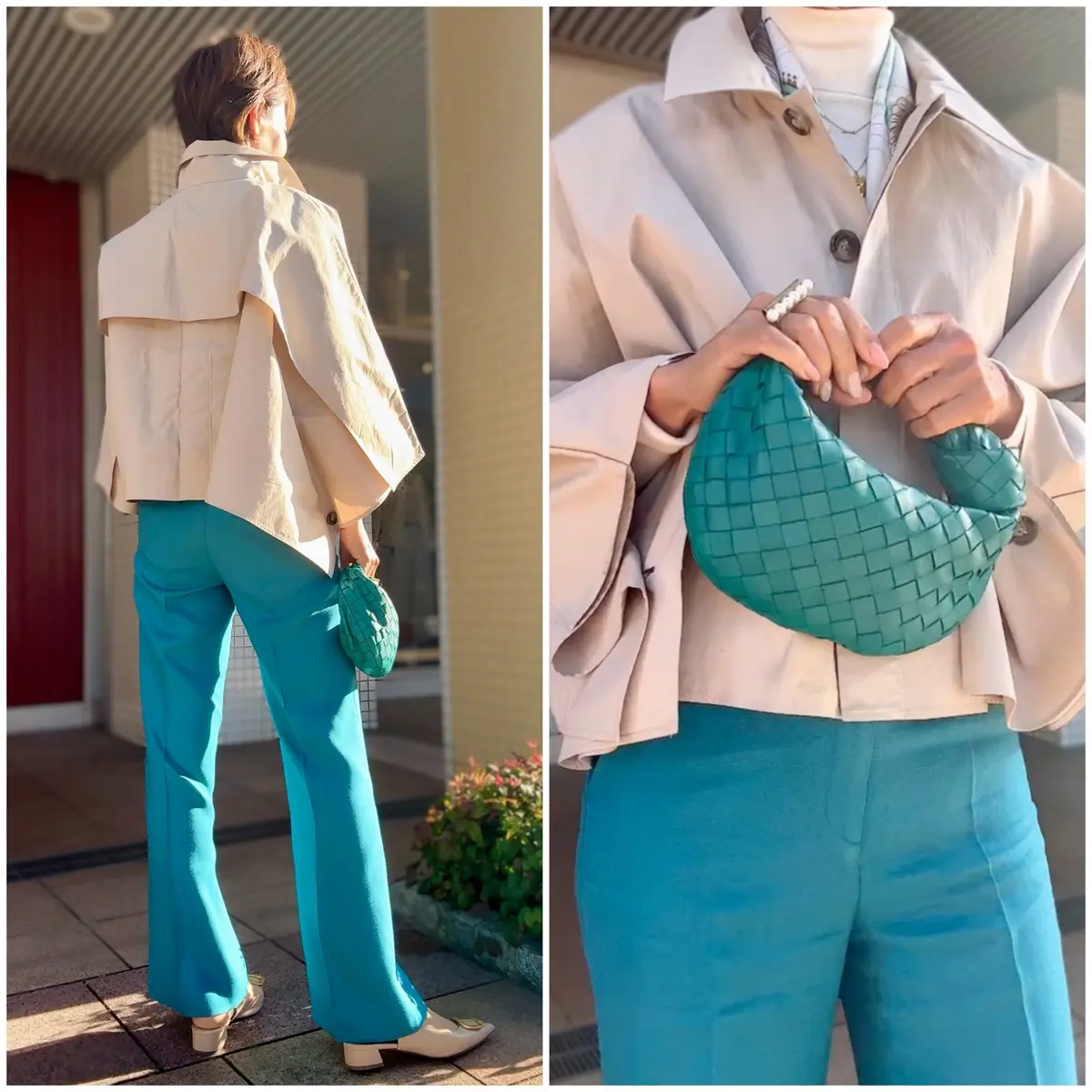 50代　ショートトレンチ　アウター　春コーデ　