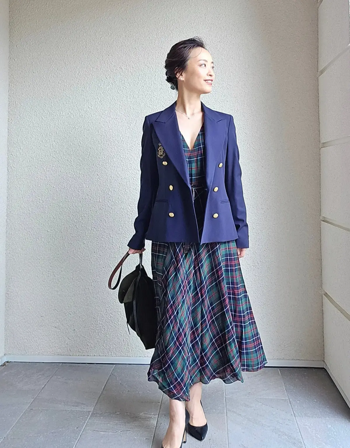 シルクシフォンのワンピース　春コーデ