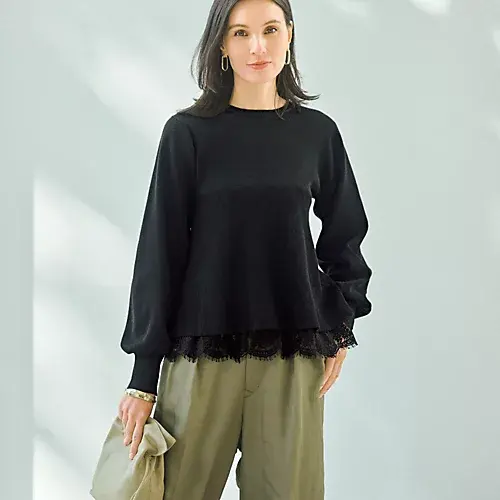 Room no.8 for E by eclat 裾レースペプラムニット ￥25,300