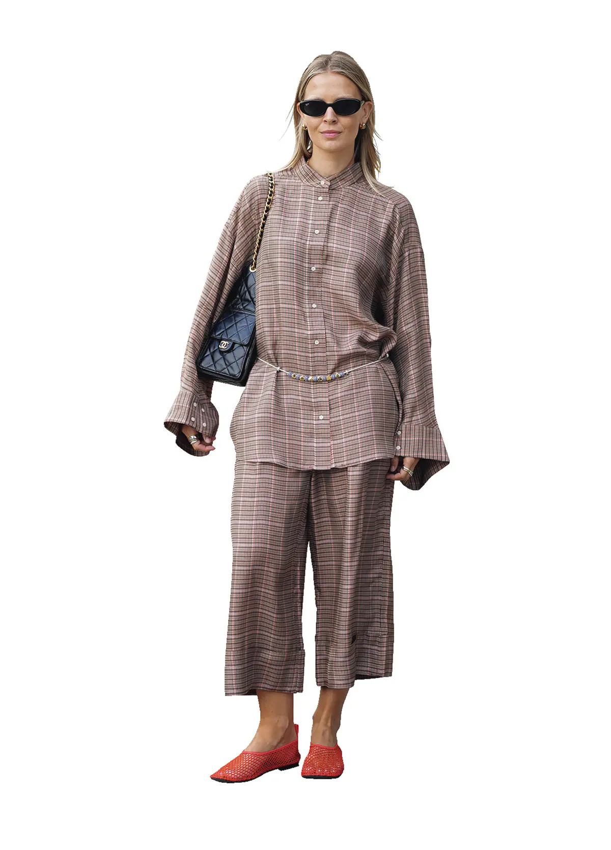 ブラウンのチェック柄セットアップ