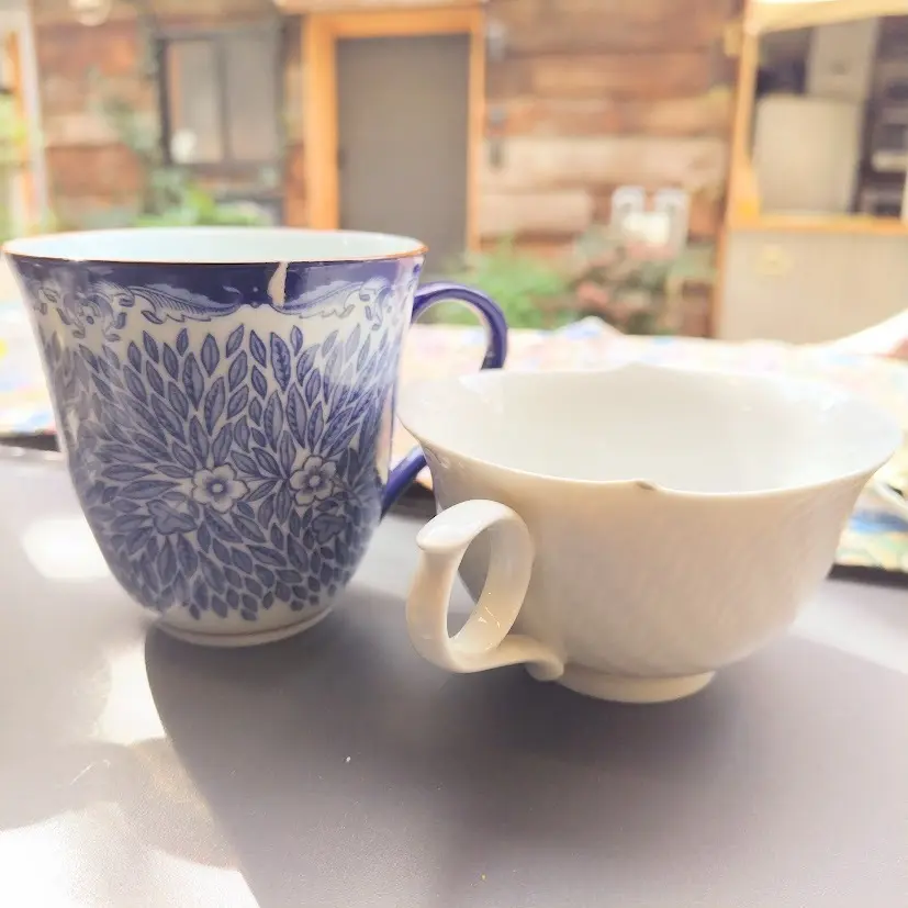 金継ワークショップ　ロールストランドマグカップ　マイセンティーカップ