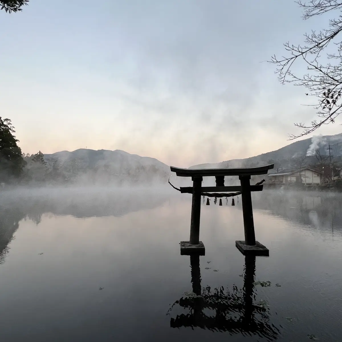 由布院「金鱗湖」朝霧の景色