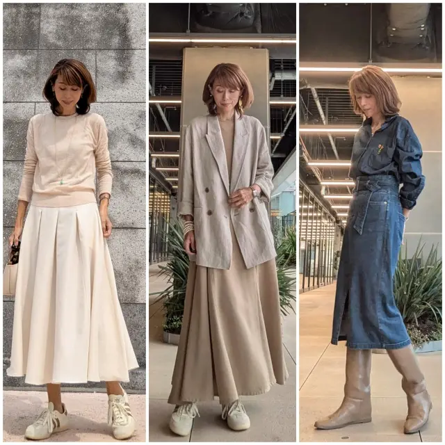 ワントーンコーデ　アイボリー　ベージュ　デニム