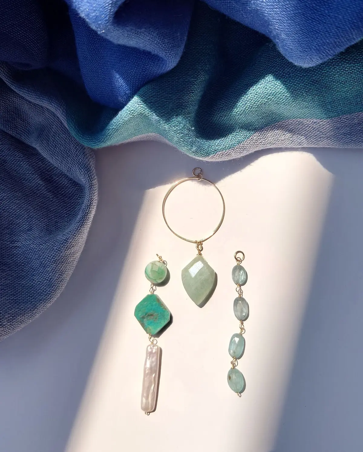 アマゾナイト、スカイカイヤナイト、スティックパールのチャーム