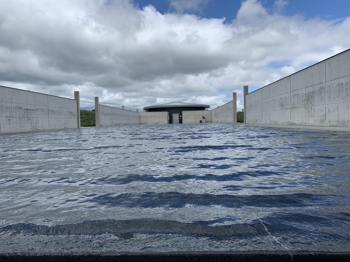 頭大仏様へアプローチするにはこの水庭を通り抜けます