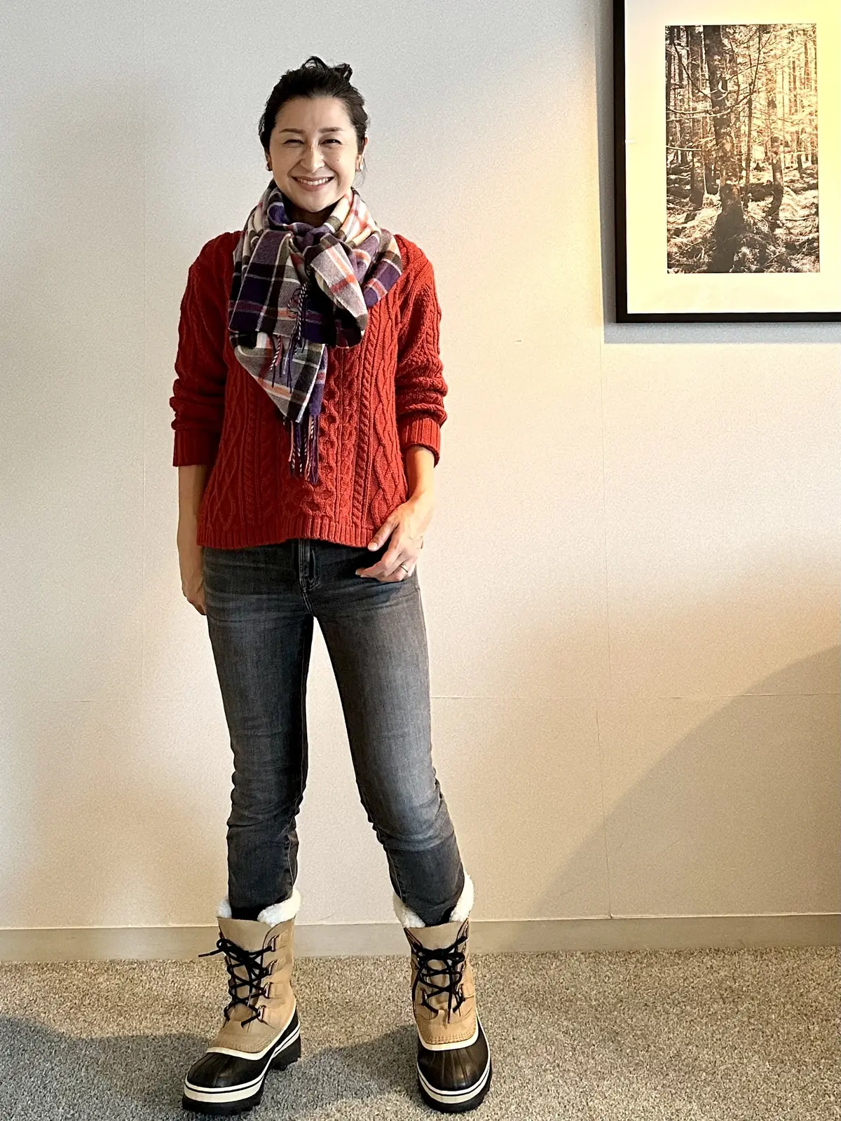 華組デニムコーデ　冬のきれいめアウトドアスタイル