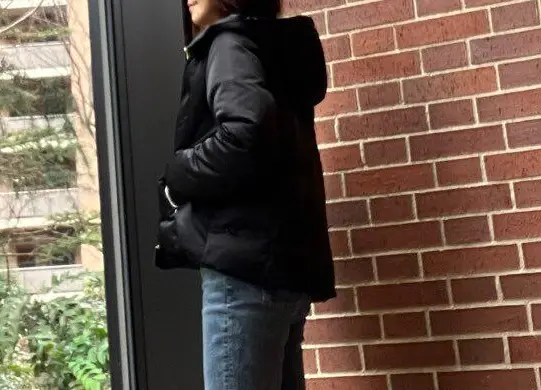 デニム　GUスリムフレアジーンズ　GU ダウン　nolleys  ショートダウン jマダムのおしゃれ　アラフィフデニム　骨格ウェーブデニム　厚底ブーツ