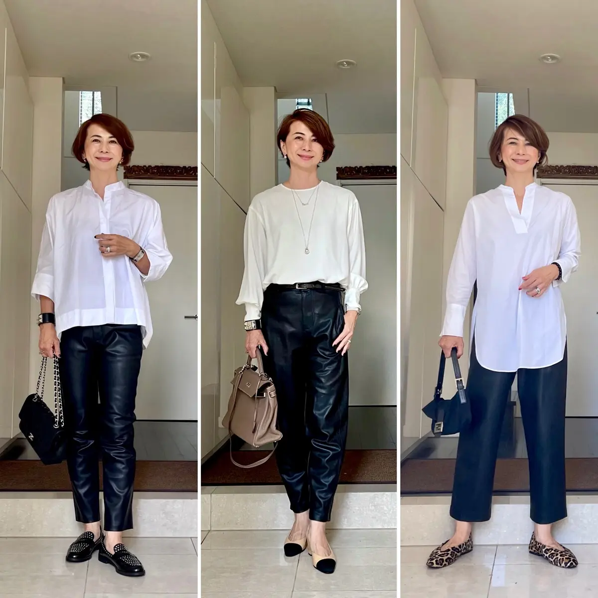 秋の、白シャツ✖️革パン コーデ3つの画像_1