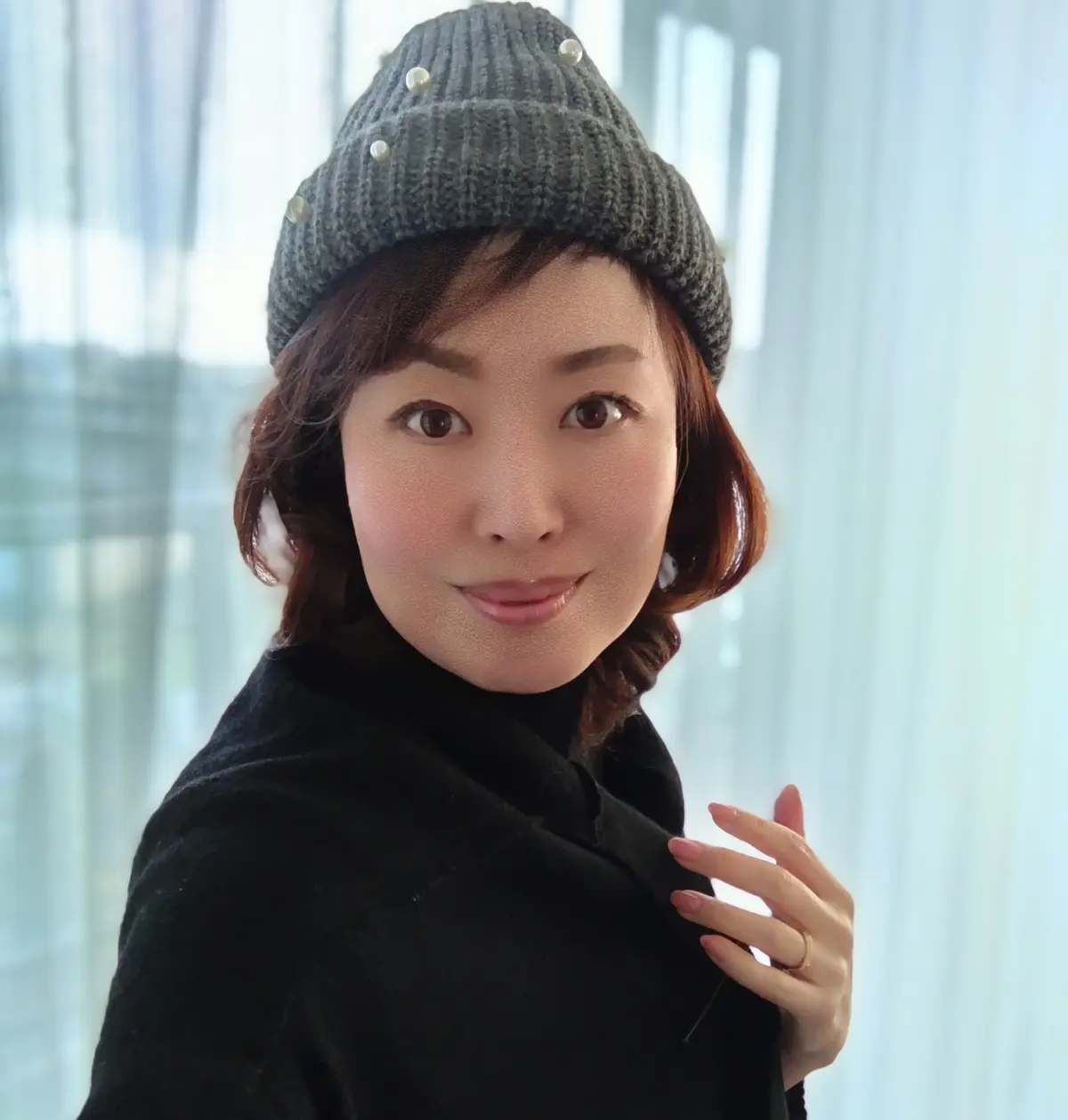 ajolie ニット帽　　新春ピンクネイル