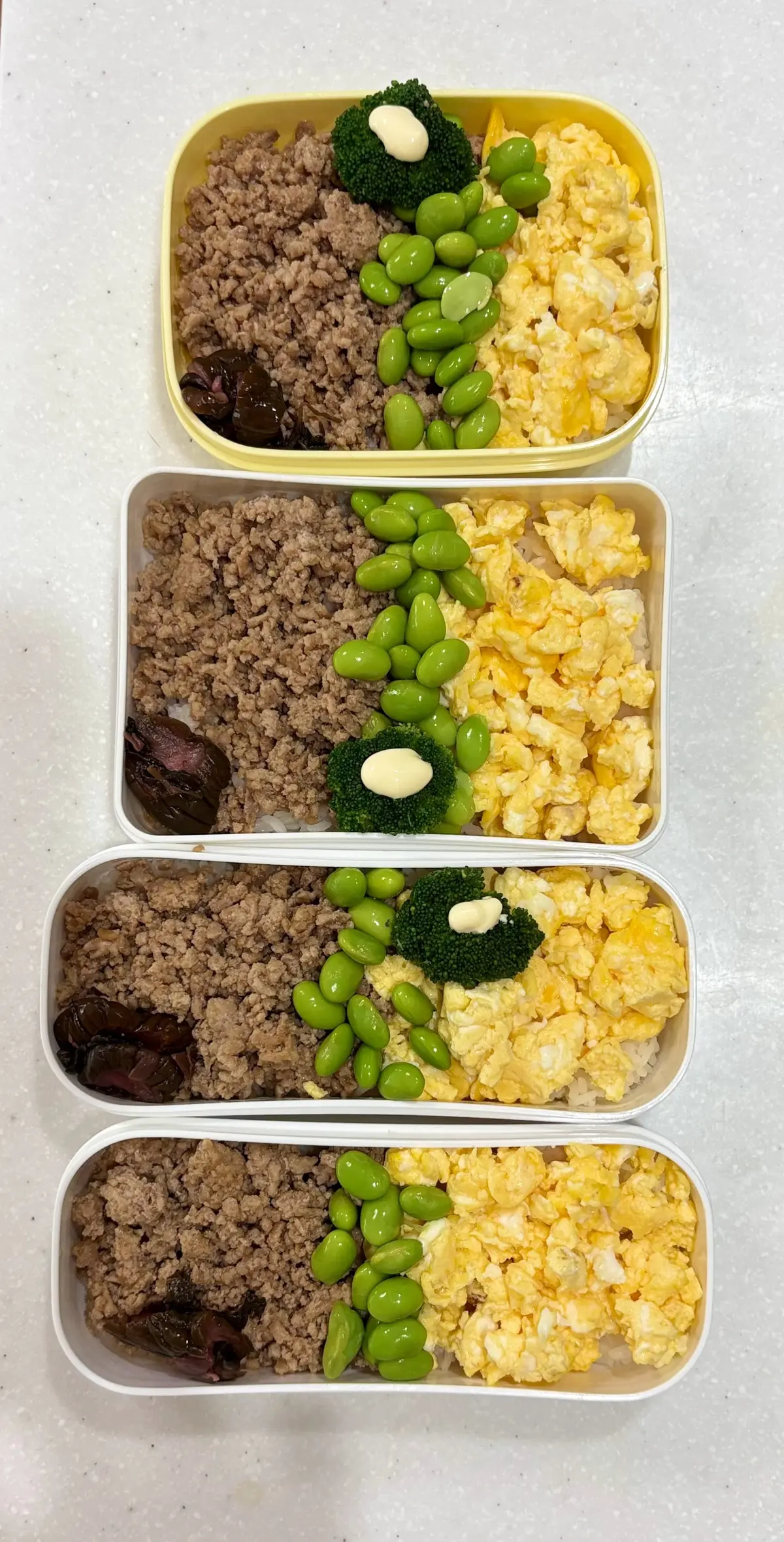 毎日弁当　そぼろ弁当　子供3人　三児の母　毎日弁当生活　弁当作り　四人分弁当