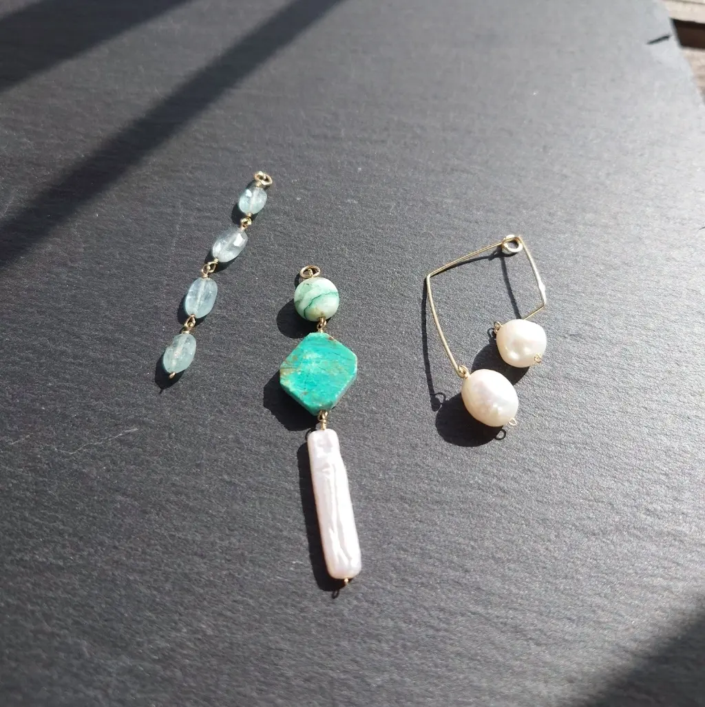 アシンメトリーパールとクリソコラとスカイカイヤナイト