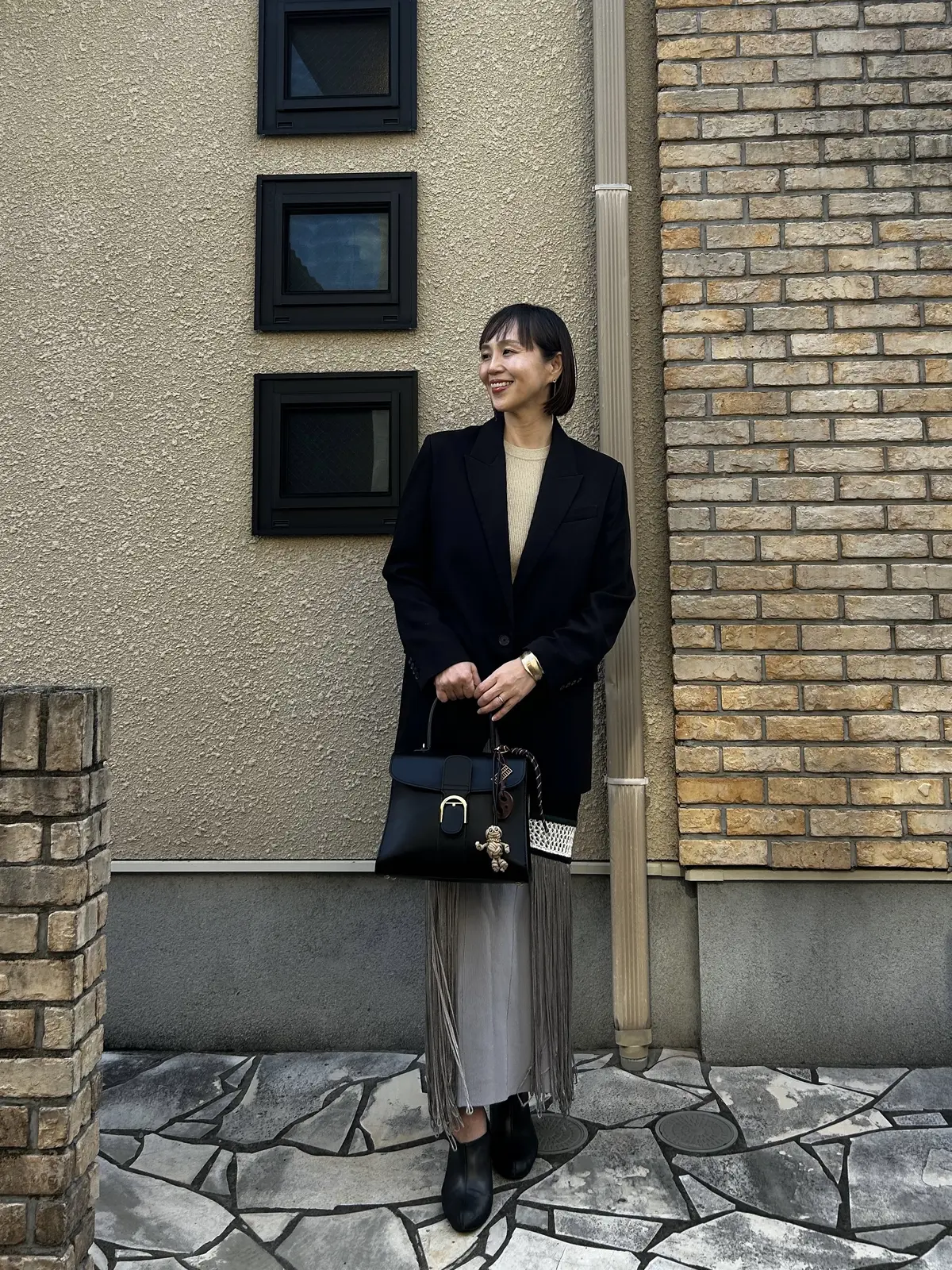 ZARA  ZARA黒ジャケット　UN3D. 　NAVE  ジャケットコーデ　フリンジスカート        