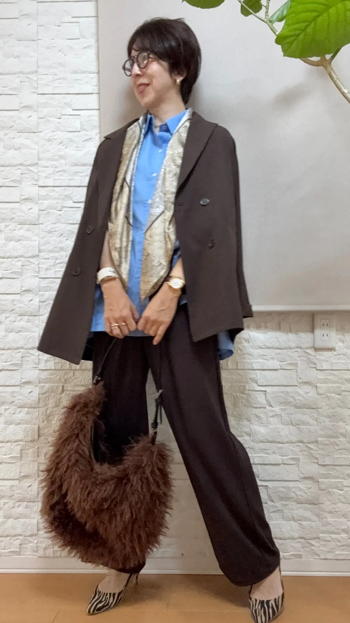 スカーフコーデ　ファーバック　ZARA　ロペピクニック　アウトレット　ゼブラ柄