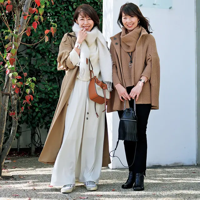 最愛アウターを小物や色使いで新鮮に