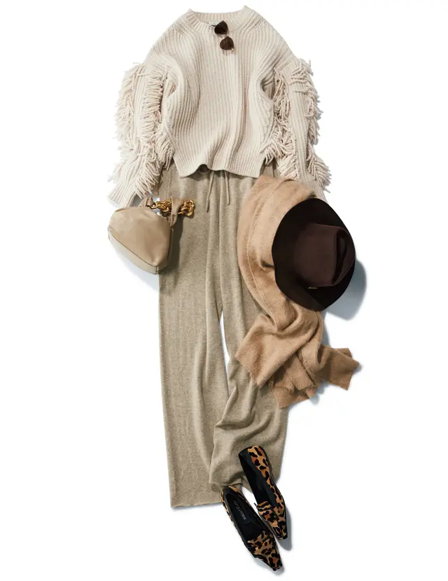 エクストリーム カシミアのドローストリングパンツコーデ