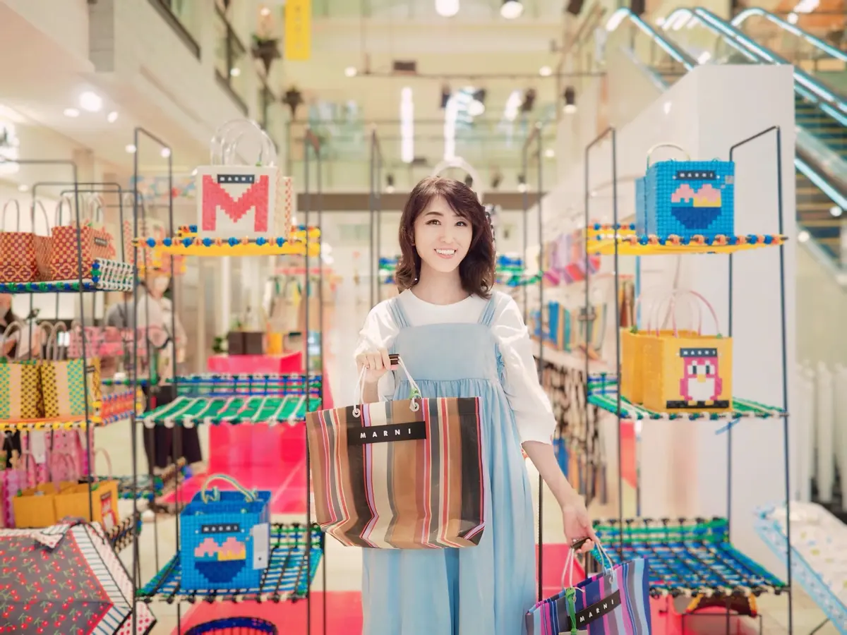 キャラメルブラウン MARNI MARKET STRIPE MINI BAG